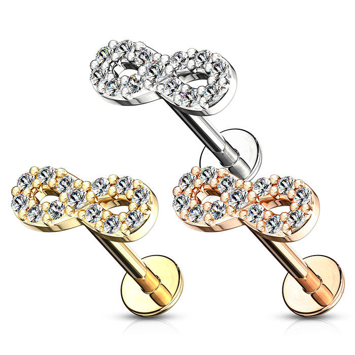 Labret mit steinbesetztem Unendlichkeitszeichen und Innengewinde