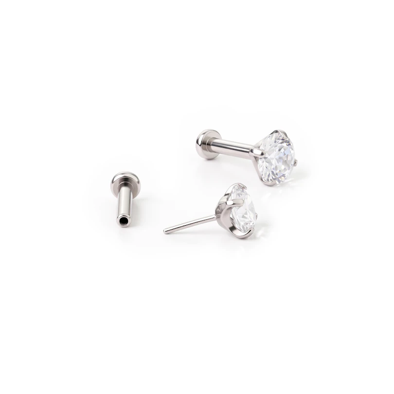 Titan Push-in Labret mit eingefasstem Schmuckstein