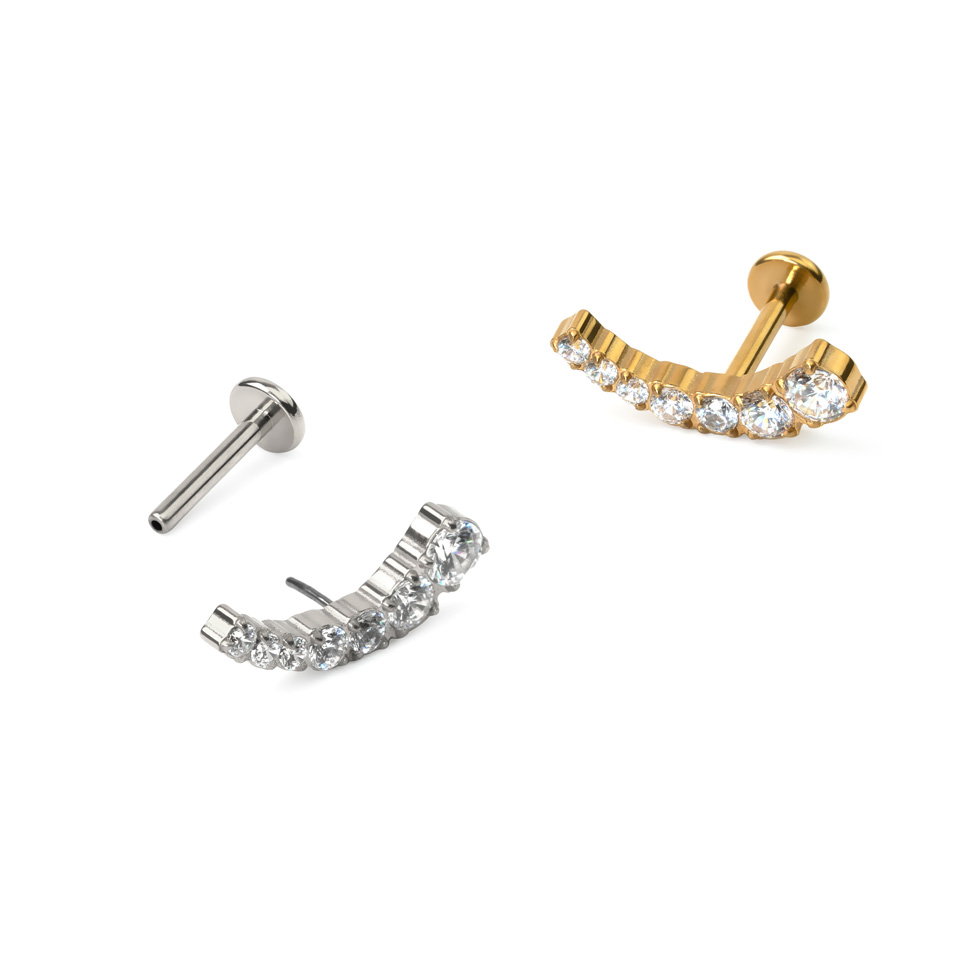 Push-in Labret aus Titan mit gebogenem steinbesetztem Aufsatz
