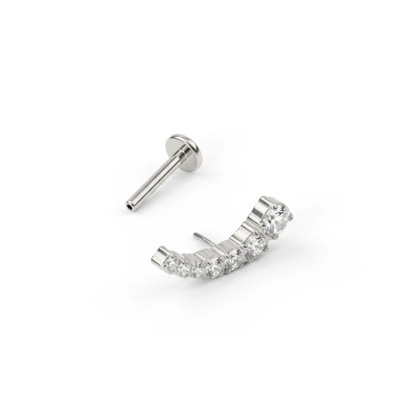 Push-in Labret aus Titan mit gebogenem steinbesetztem Aufsatz