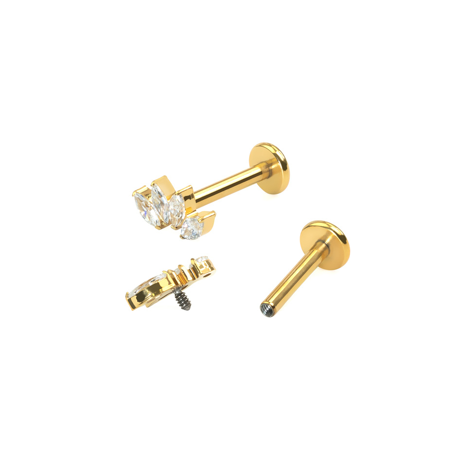 Titan-Labret mit vier vier marquisegeschliffenen Steinen