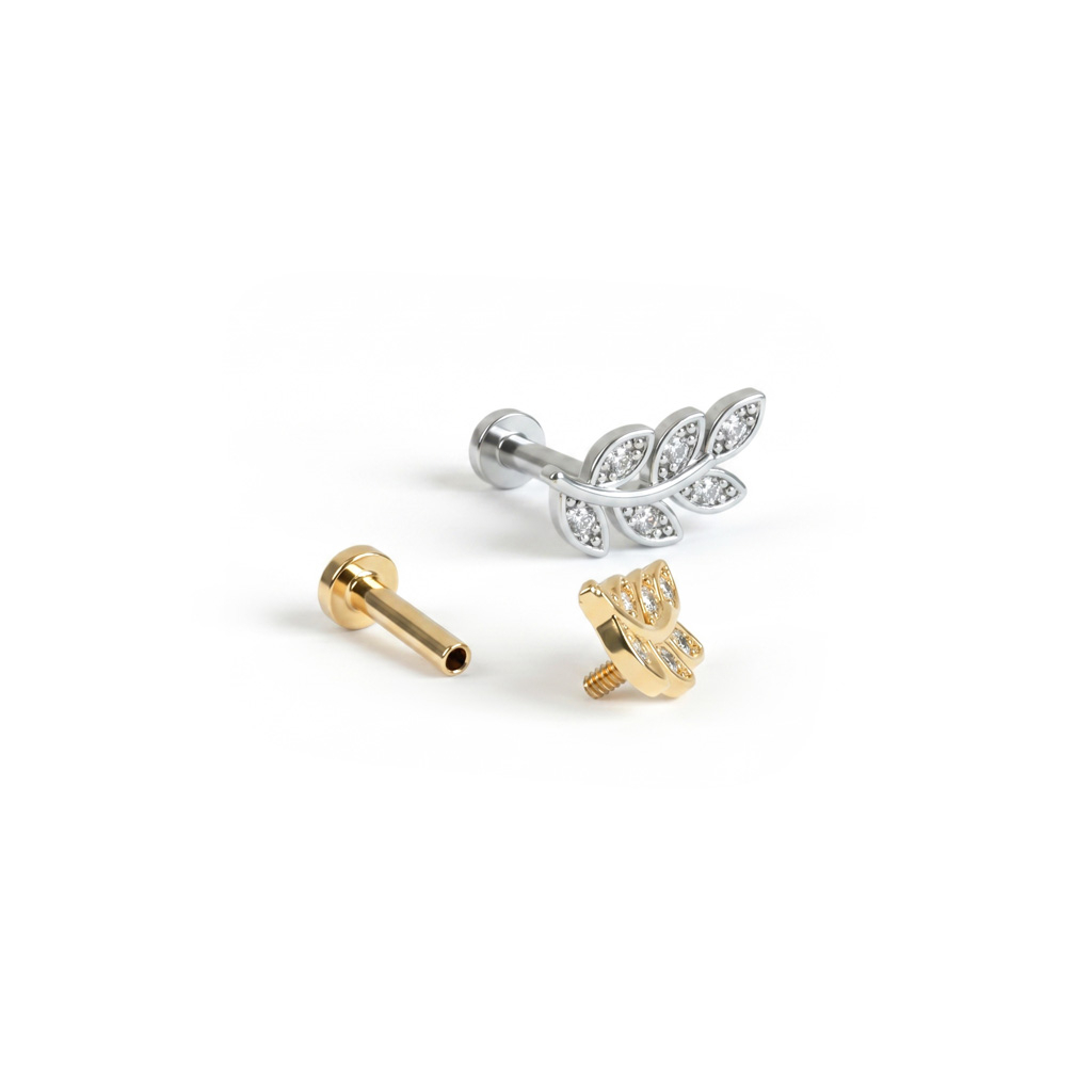 Labret mit steinbesetztem Blatt und Innengewinde