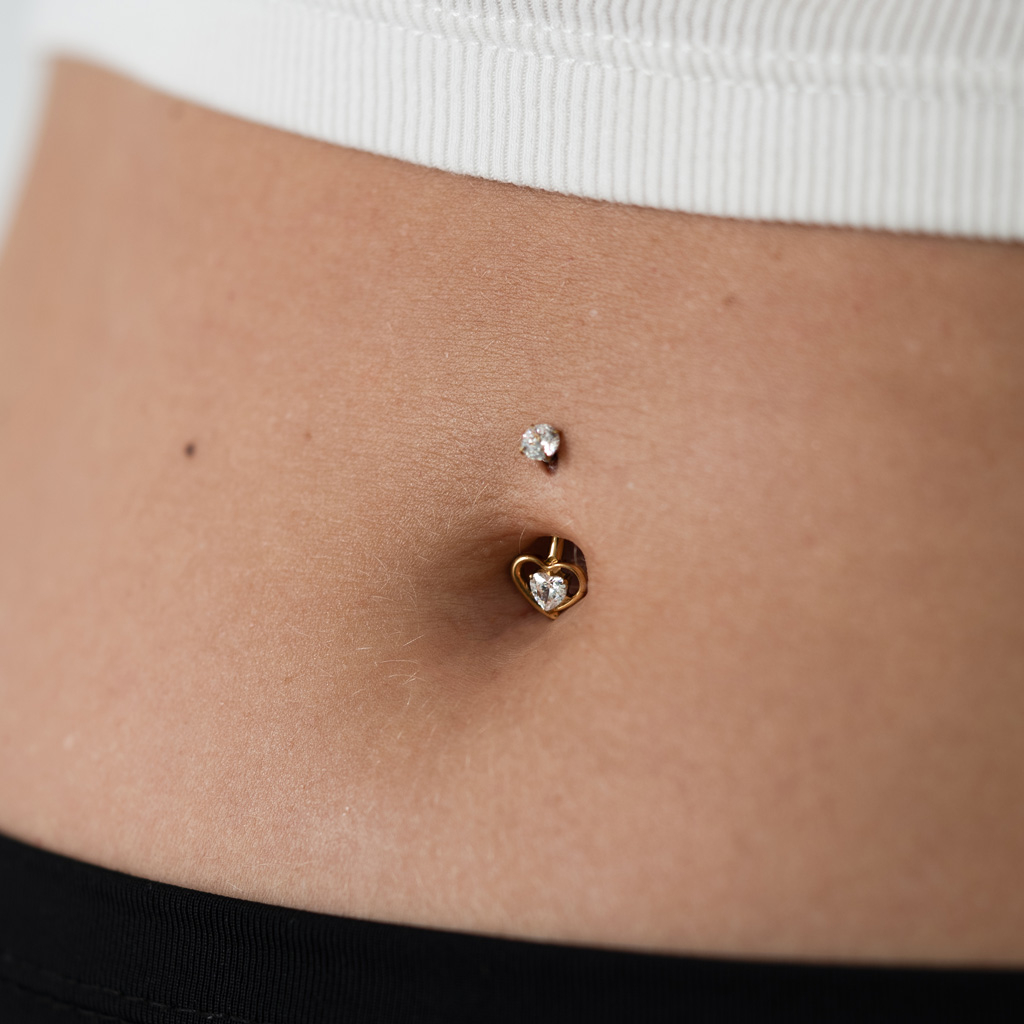 Titan-Bauchnabelring mit verschlungenen Herzen