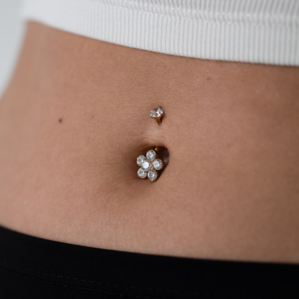 Titan-Bauchnabelring mit schlichter Blume