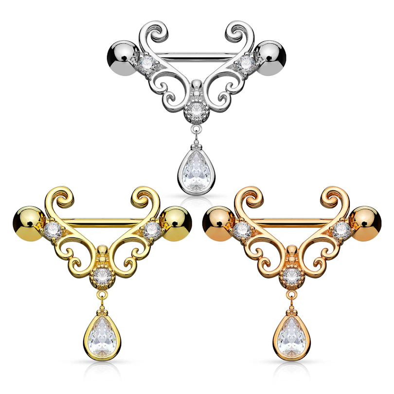 Brustwarzenpiercing in Herzform mit Steinen