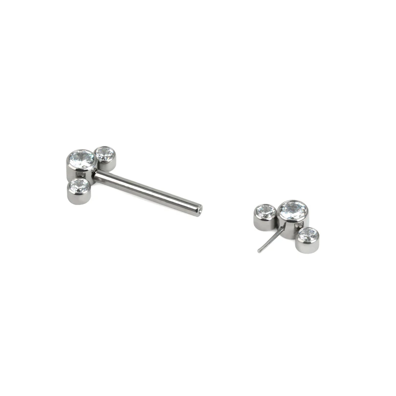 Gewindeloses Brustwarzen-Barbell mit 3 CZ Bezel Endstücke