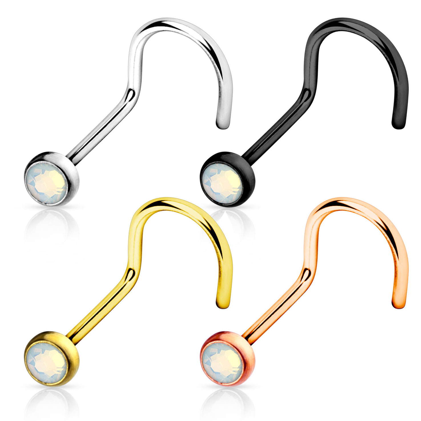 Nasenschraube in verschiedenen Farben mit einem Opalitstein