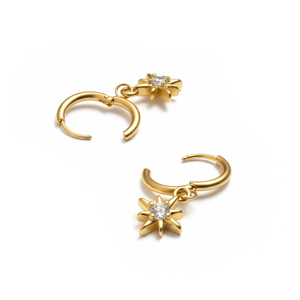 Paar Huggies-Ohrringe mit einem Strahlenanhänger