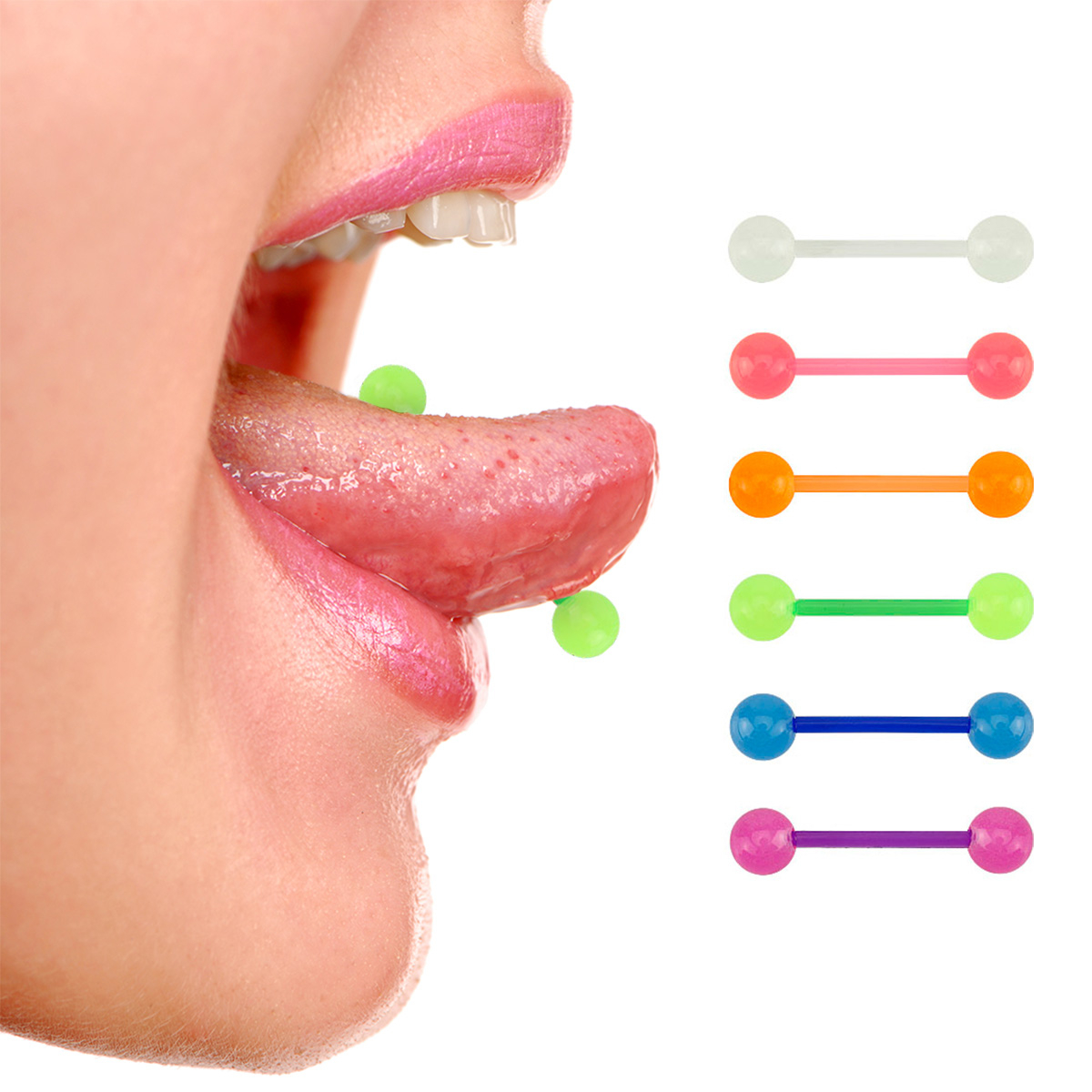 Selbstleuchtene Zungenpiercings im 6er Pack