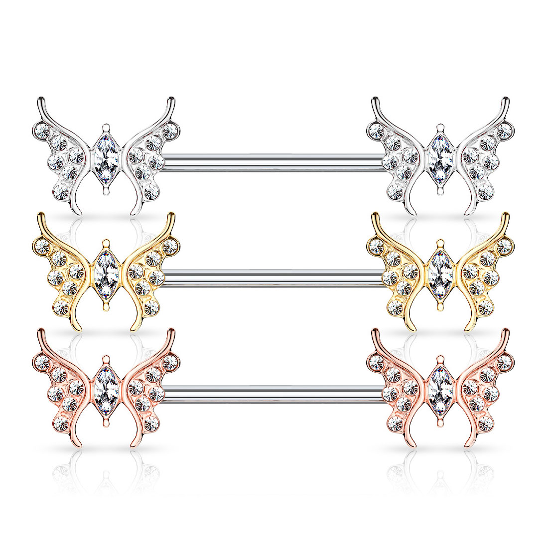 Brustwarzenpiercing mit Schmetterlingen und Steinen