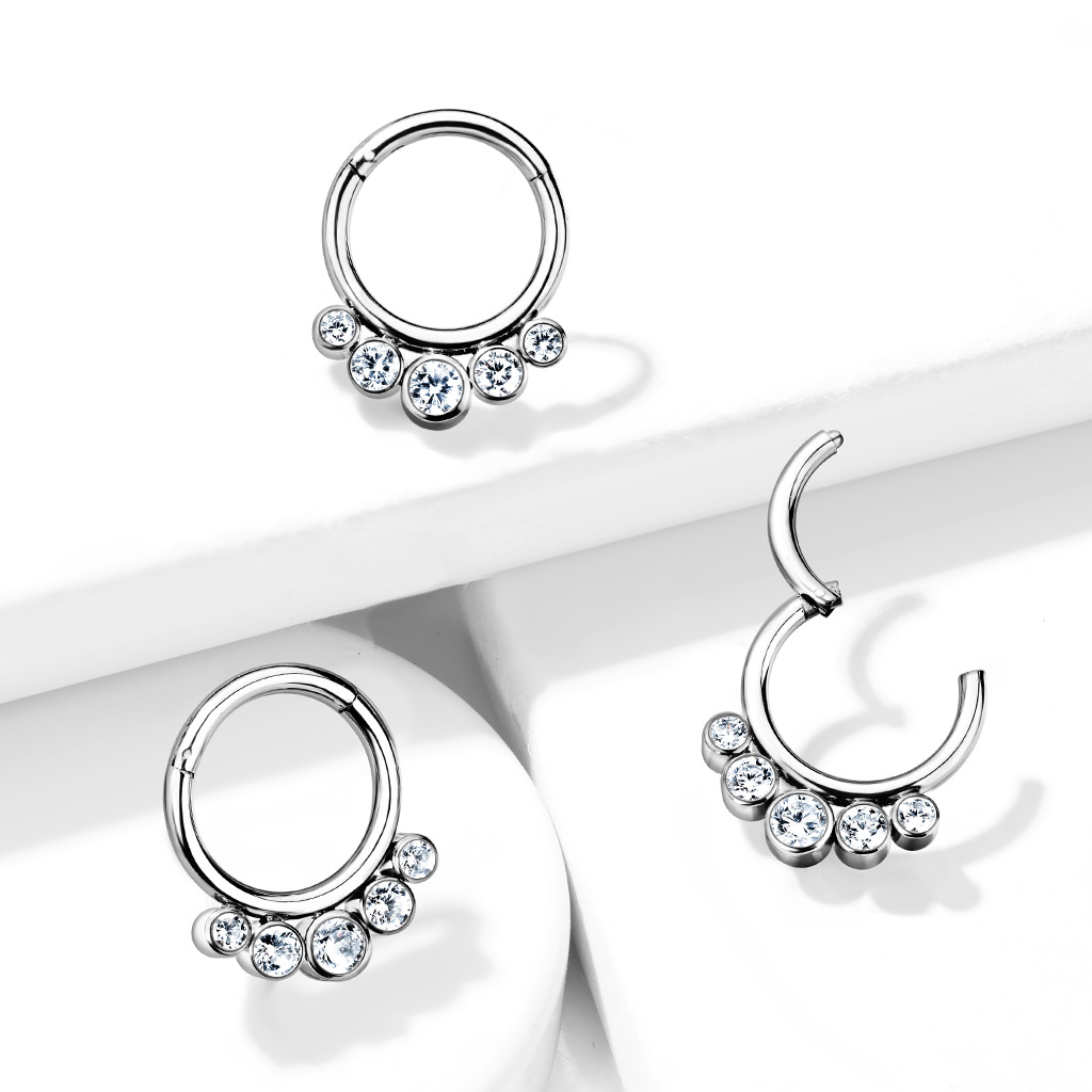 Titanring mit Scharnier und fünf Edelsteinen