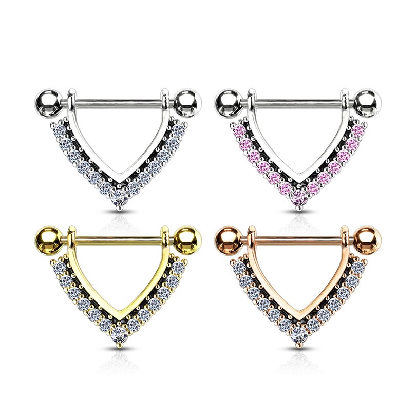 Brustwarzenpiercing mit steinbesetzter V-Form